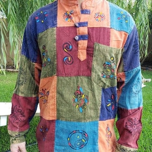 Namaste Holiday Unisex Colorful Handmade Stonewash Patchwork Nepalese Top/Kurta
