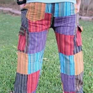 Namaste Fashionable Unisex Multicolor Handmade Hippie Patchwork Non Acidic Dyed Cotton Hippy Boho Comfy Festival Nepalese Yoga Pants Trouser image 3