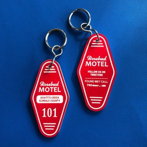 Custom Schitt&#39;s Creek Key Chain Spin-off - Key Tag - Key Ring - Key Chain - Rosebud Motel Keychain - Gift