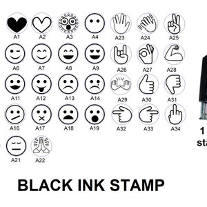 Black ink - Small Smiley, Emoji, Emoticon, Hand Gesture Loyalty Card Stamp, Small Logo Stamp or Custom Mini Logo Stamp - 10mm