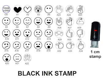 Black ink - Small Smiley, Emoji, Emoticon, Hand Gesture Loyalty Card Stamp, Small Logo Stamp or Custom Mini Logo Stamp - 10mm