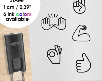 Hands emoticon stamp set - 5 hand stamps in 6 colors - 10mm imprint