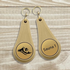 Wellness hotel keychain with your logo, personalized keychain with text or number, plastic hotel keychain for hotels
