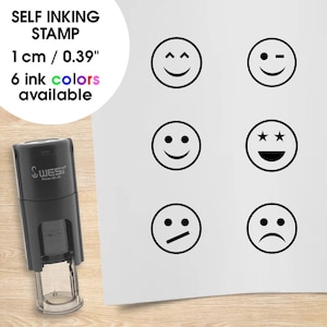 Conjunto de sellos sonrientes - Impresión de 10 mm - Conjunto de sellos de humor en 6 colores