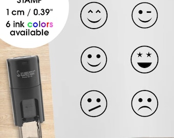 Smiley face stamp set - Mood tracking stamp set for bullet journals 10mm imprint - 6 colors