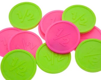Green and pink half tokens | Plastic tokens | Drink tokens for parties | Plastic tokens for activities