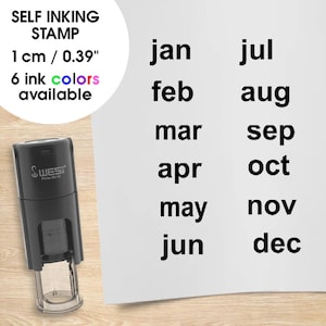 Set di timbri dei mesi - francobolli da gennaio a dicembre - stampa da 10 mm - set di timbri per agenda Bullet Journal con 6 colori