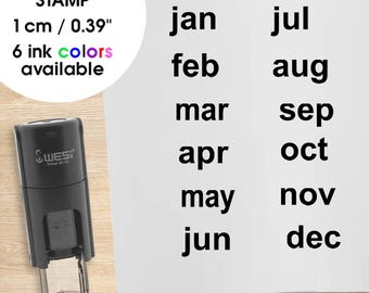 Set of 12 months stamp  - Abbreviated calendar stamps - 10mm imprint - January to december stamp set