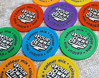 Color mix plastic tokens with your design | 108 tokens with your design | Make your own token