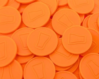 Drink tokens for events and festivals | Orange plastic drink tokens | Embossed 29 mm drink tokens