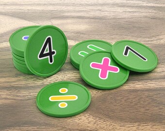 Math tokens set: numbered tokens 0-9 and symbols