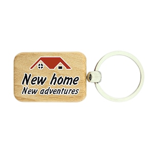 Wooden key chain New home, new adventures from birch wood