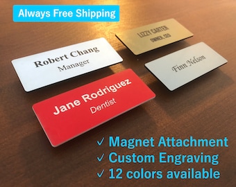 Custom Name Badge or Personalized Engraved Name Tag Badge with magnet attachment