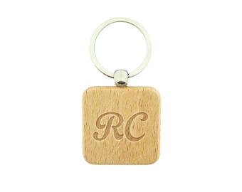 Personalized wooden key ring with a single letter or initials