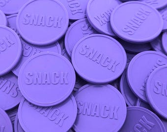 Plastic snack tokens | Meal tokens for events and festivals | Purple embossed 29 mm tokens | Per 250 pieces