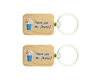 Wooden key ring Thank you for teachers, personalized key chain made of birch wood