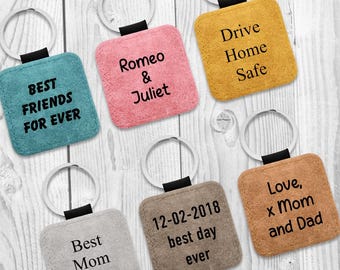Personalized leather keychain| Leather key ring with name | 50 x 50 mm | Gift for men