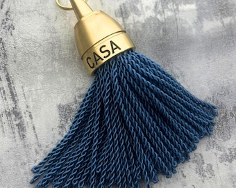 Philadelphia hotel keychain with ice blue tassel | Solid brass keychain for hotels