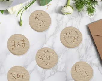 Engraved wedding tokens - Wooden drink tokens for weddings and parties - Wooden tokens with engraved initials - Wedding Favours