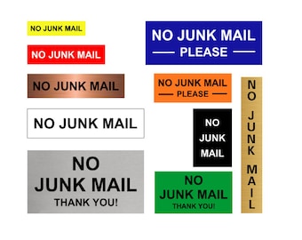 No junk mail Sign with adhesive tape - Letterbox Door Sign Post - House Sign Plaque