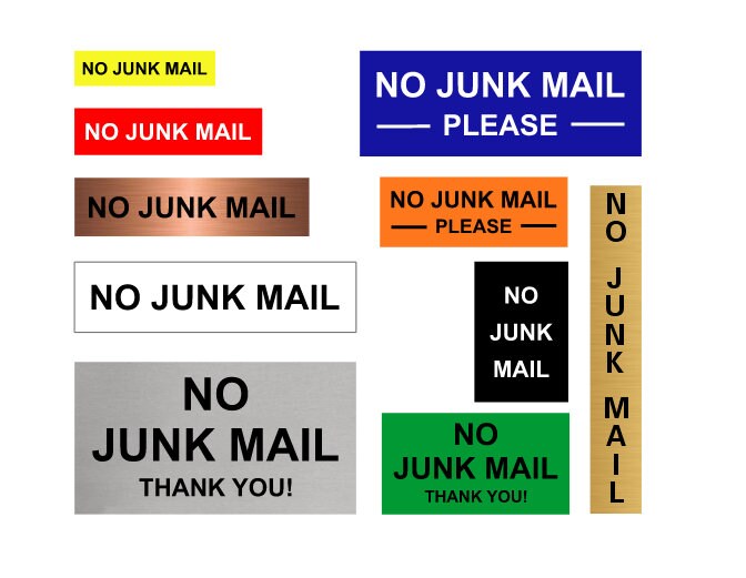 Silver Self Adhesive Warning Information Sign Notice NO JUNK MAIL 17 cm x 4 cm 