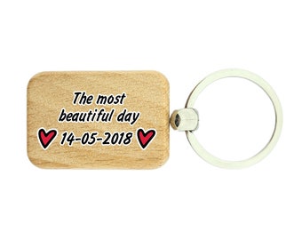 Porte-clés en bois Le plus beau jour où vous pouvez inscrire une date, porte-clés personnalisé avec votre propre date