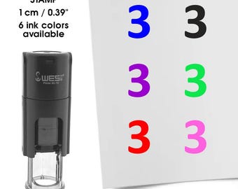 Number 3 mini stamp - stamp for bullet journals - number stamp - planner stamps - colored number stamp
