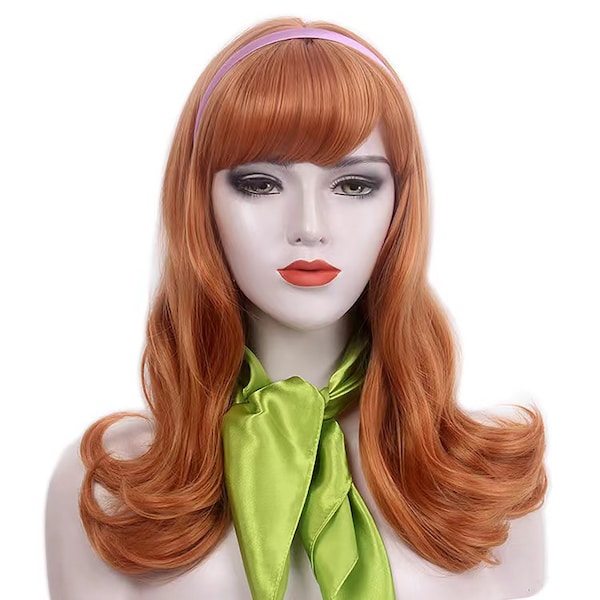 22inch bright brown wavy wig  Long ginger wig with bangs  Daphne cosplay wig for girl/women