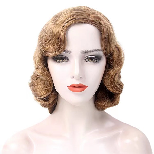 1920S inspired style classic water wave wig   Bonde Brown ombre wavy wig   Side parting cosplay wig for opera  Vintage hairstyle for women