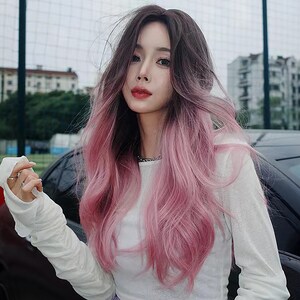 24inch Purple Peach highlight  wave wig   Cool and Sweet wig  2024 stylish wigs for white girls  Street photography wig