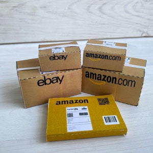 Набор миниатюр кукольного домика из 5 коробок для доставки на Amazon, реквизит для фигурок, диорама, mini-упаковки, reквизит