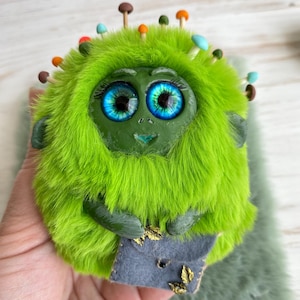 Handmade Furry Fantasy Creature Soft Faux Fur Toy with Polymer Clay Face, Hands & Feet Collectible Handmade Figurine Art doll Plush OOAK