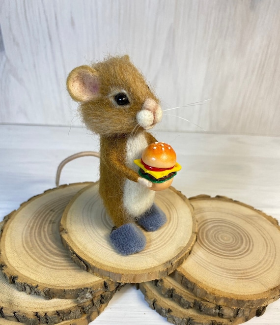 Needle Felt Mouse Miniature Mouse Felt Mouse Dollhouse Mouse