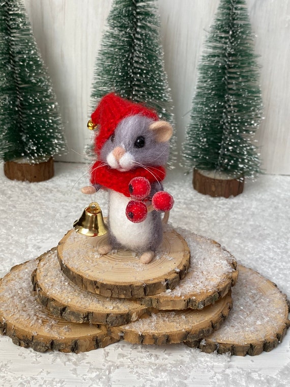 Felt Mouse Ornament, Cute Felt Mice Figurine for Halloween Christmas Decor,  Handmade Needle Felted Mouse Halloween Christmas Mouse Decorations