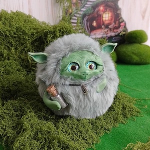 Handmade Furry Fantasy Creature - Soft Faux Fur Toy with Polymer Clay Face, Hands & Feet Collectible Handmade Figurine Art doll Plush OOAK