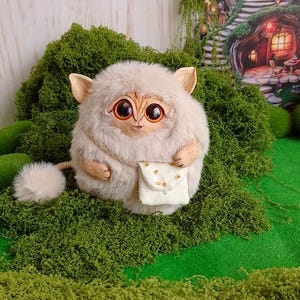 Handmade Furry Fantasy Creature - Soft Faux Fur Toy with Polymer Clay Face, Hands & Feet Collectible Handmade Figurine Art doll Plush OOAK
