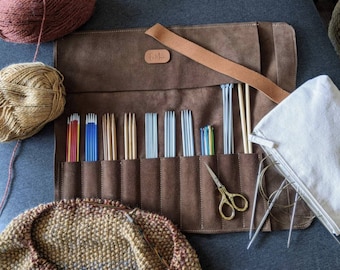 PERSONALISED Knitting Needle Leather Bag, Leather Roll