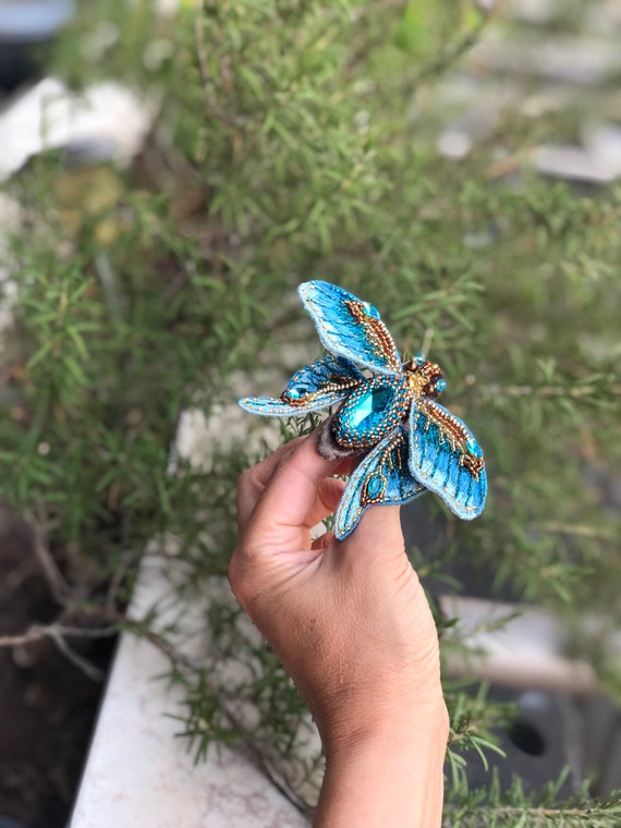 Blue Morpho Hand-Embroidered Brooch Pin Blue Morpho Hand-Embroidered Brooch Pin