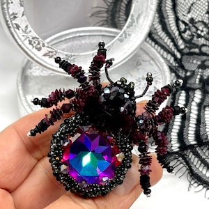 Spider  beaded Big  Brooch, Gothic  brooch, black Spider   Pin , Spider Jewelry, Halloween Jewelry Gift,