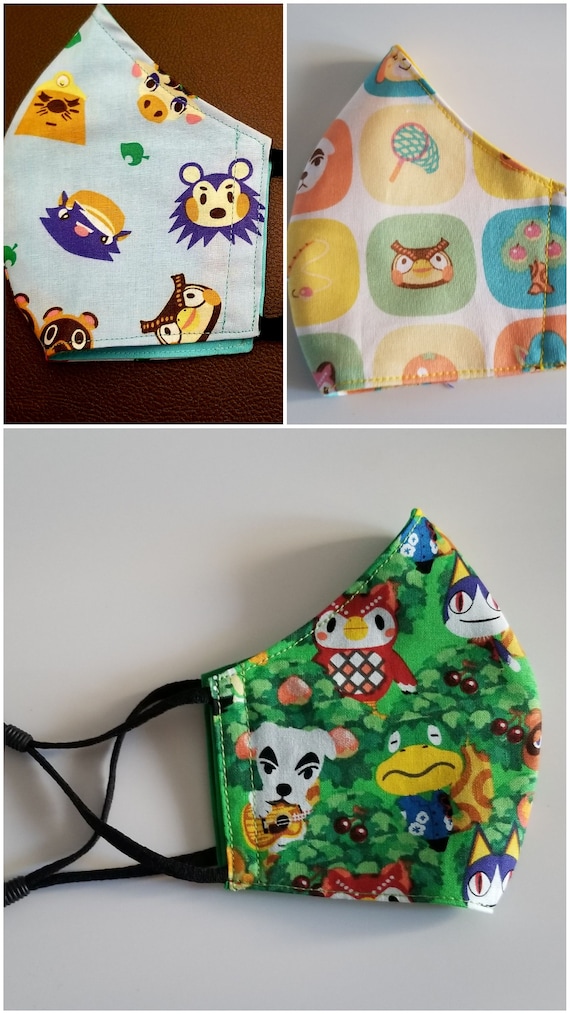 Face Mask Animal Crossing Adjustable Ear Loops Cotton for Kids Etsy