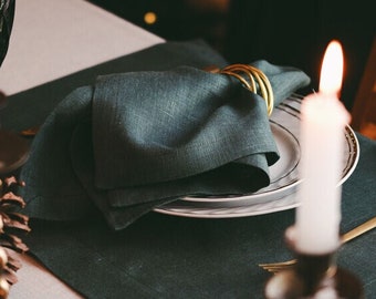 100% Linen Dinner Napkins in Forest Green. Size 45x45 cm. Multiple set options. Perfect for dinner with guests and everyday use.