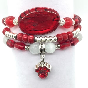 July Birthstone bracelet stack, July birthday, ruby red beaded bracelet
