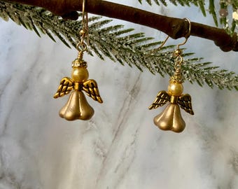 Christmas Flower Angel earrings, Crystal, pearl and glass Angel earrings, Christmas gift