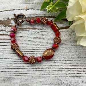 Red and copper crystal bracelet, BLING!