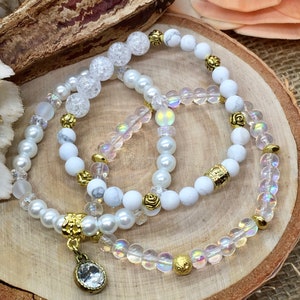 April birthstone beaded bracelet stack, birthday bracelet, stretch bracelets