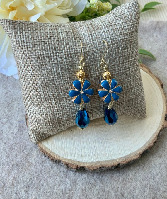 floral earrings wedding jewelry blue boho earrings for bridesmaids mothers day gift for sister blue earrings dangle best sellers 2022