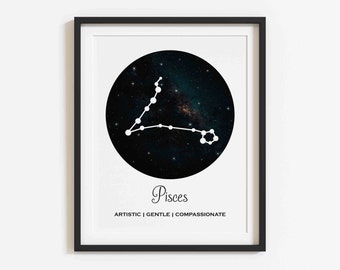 Pisces Print, Pisces Zodiac, Star Sign Print, Zodiac Wall Art, Astrology Wall Art, Constellation Print, Celestial Print, Zodiac Sign