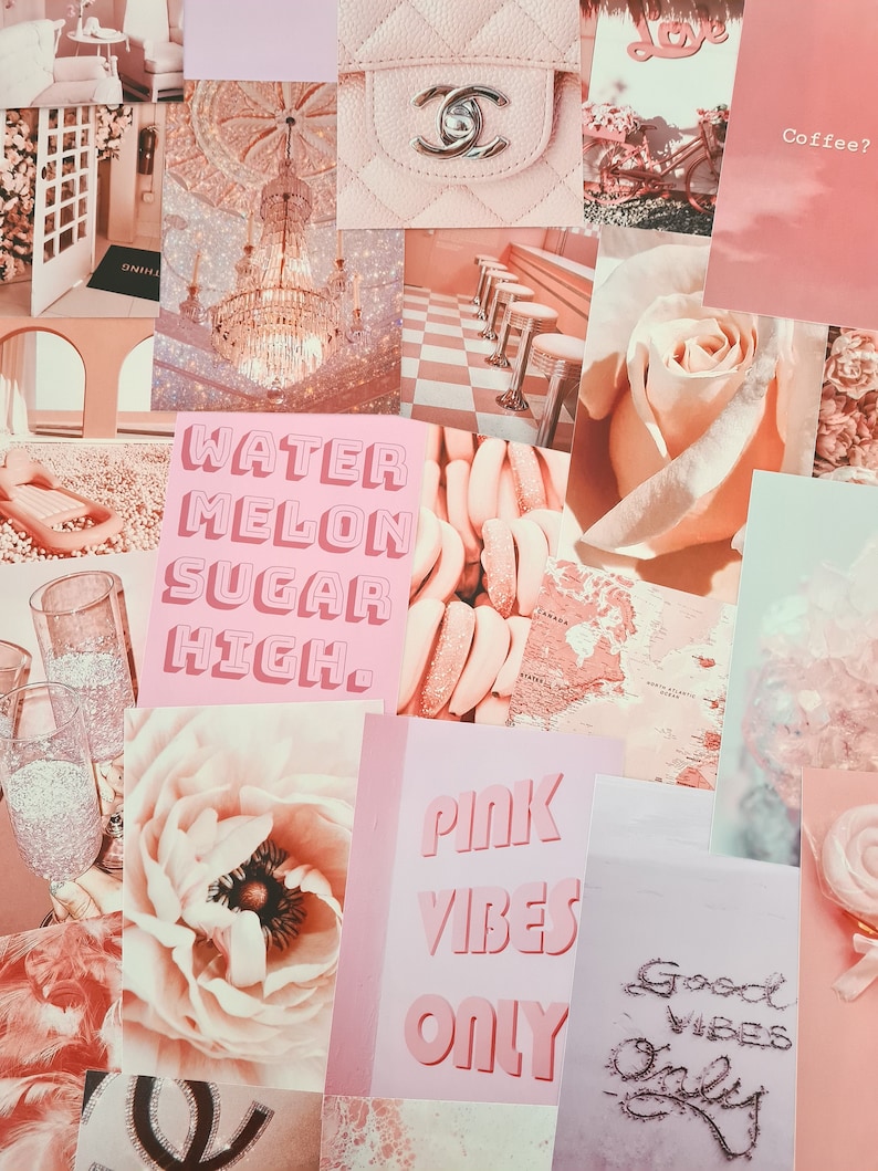 Pink Collage, Wall Decor Collage Pink, Pink Aesthetic Wall, Blush Pink ...