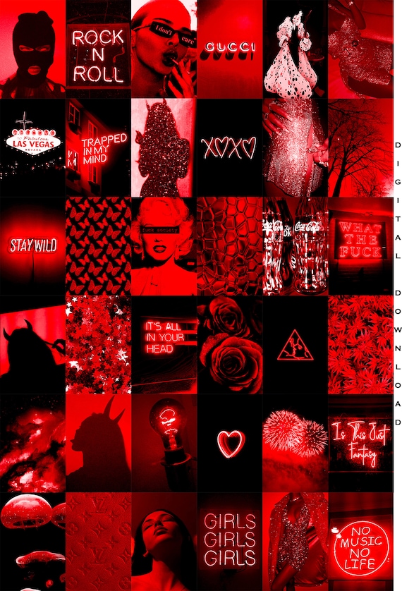 Red Collage Collage Kit Red Aesthetic Red Black Collage Etsy