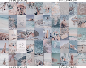 Kit de collage, Collage de playa, Collage de dormitorio, Kit de collage de verano, Collage beige, Collage estético, Kit de collage azul, Collage VSCO, Kit de fotos